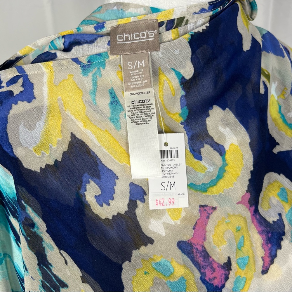 NWT Chico’s hand-painted paisley Chianti sheer poncho in Nocturne Navy. - Picture 6 of 10